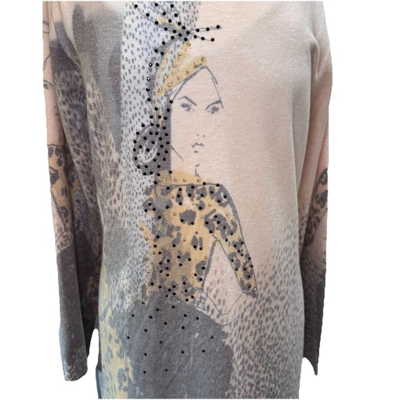 Sempre Woman's Dress Designed In Italy Human Artwork Leopard Sz M - Picture 2 of 12